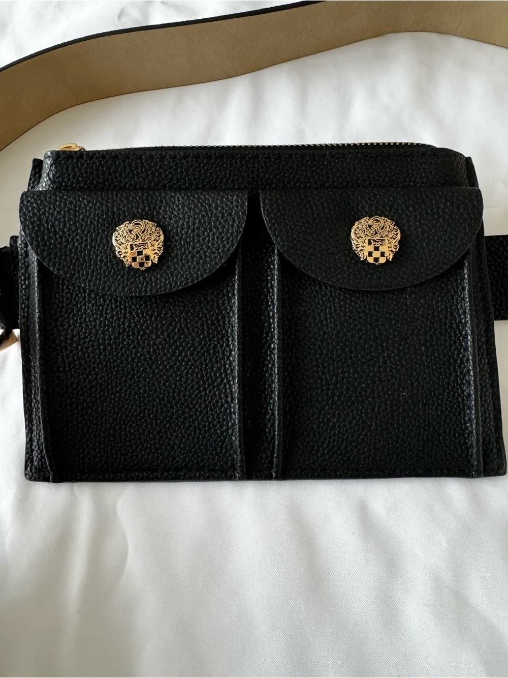 Vince Camuto Black Pebbled Double Pocket Belt Bag Fanny Pack XL VB1824